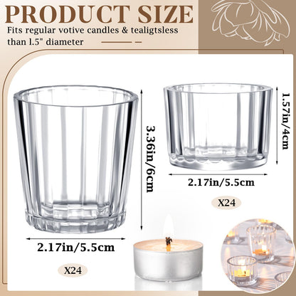 Mumufy 48 Pcs Assorted Votive Candle Holder Ribbed Clear Glass Tea Lights Candle Holder for Table Centerpiece Wedding Home Festival Party Decoration