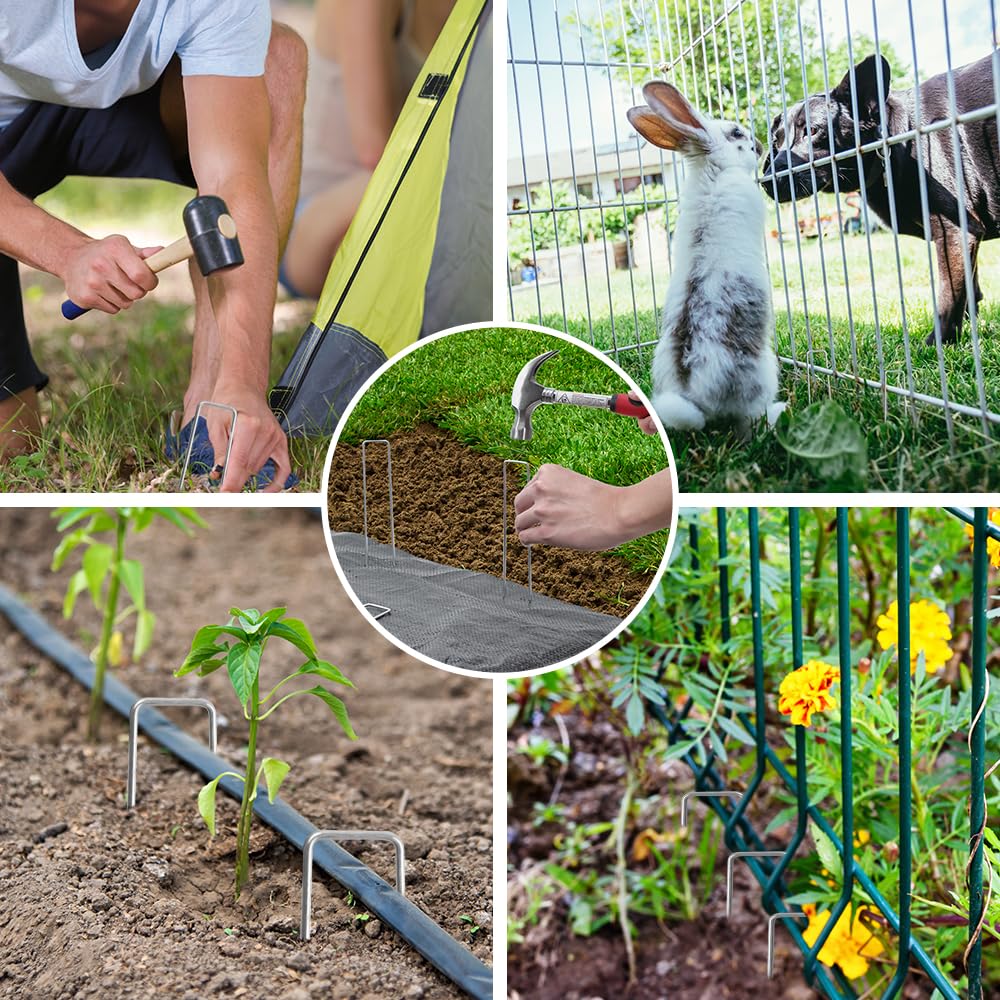 HongWay 120 Pack 6 Inch Landscape Staples 11 Gauge Garden Staples, Galvanized Ground Stakes SOD Pins, Lawn Yard Stakes for Gardening Plant Support Tent Fence Landscaping Fabric Outdoor Decorations