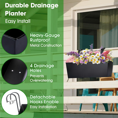 OGIMA 16-Inch Railing Planter Box, 3 Pack Large Hanging Planters for Outdoor Plants with Detachable Wide Hooks for 2.7'' Railings - Balcony Planters Railing Hanging for Deck, Fence & Patio Decor