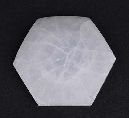 AMOYSTONE Natural Hexagon Selenite Bowl for Crystals 4'' Energy Cleansing Plate for Healing Meditation and Spiritual Home Decor