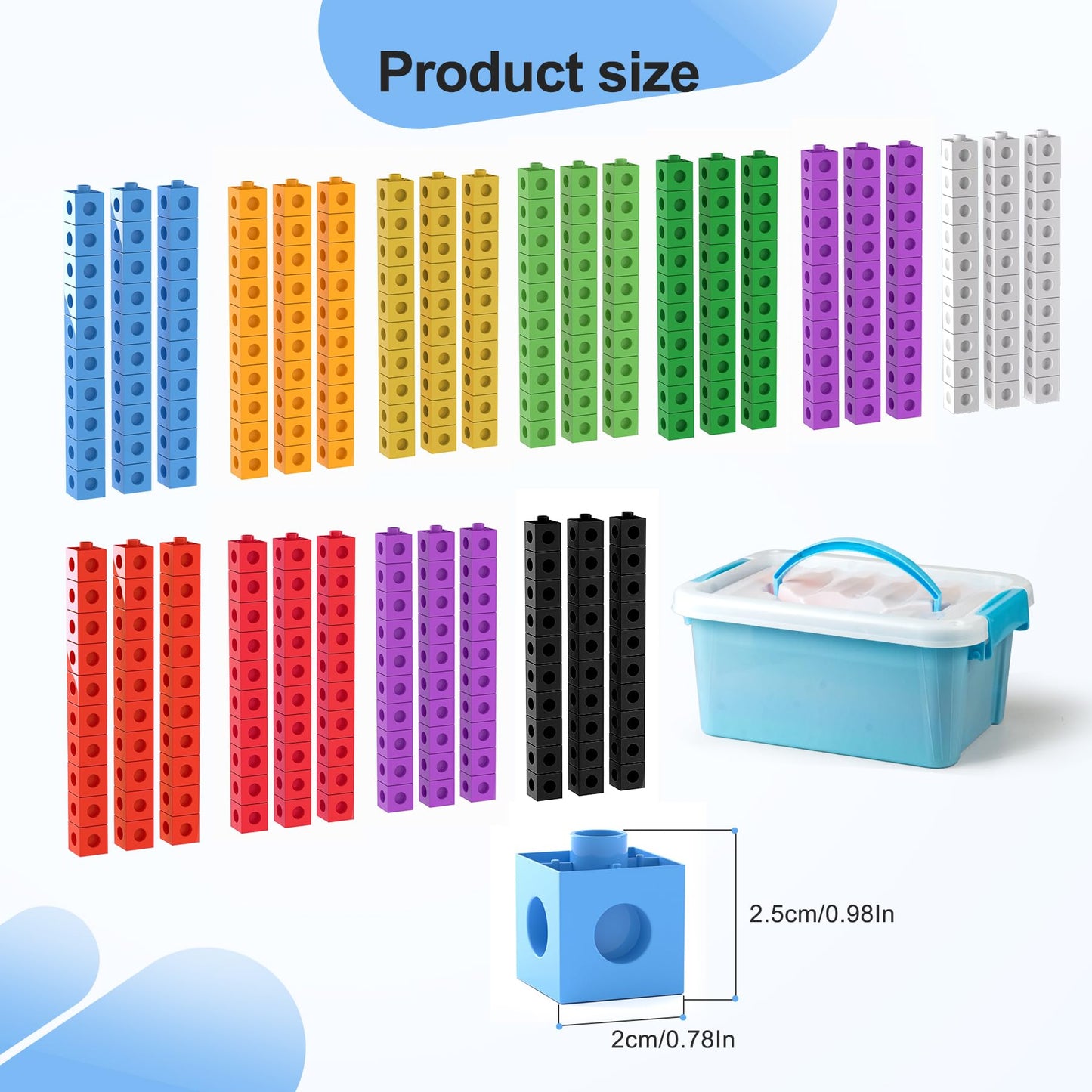 TOMMYHOME Math Linking Cubes with Box 301PCS, Preschool Math Manipulative, Kids Counting Blocks Play Set, Suitable for Learning Educational Supplies in Kindergarten. Great Gift for Boys & Girls (1)