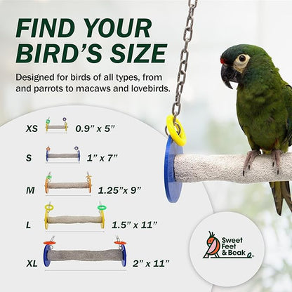 Sweet Feet and Beak Roll Bird Swing - Perch Bird Toys Trims Nails and Beaks, Safe and Non-Toxic Bird Cage Accessories for Small and Large Birds, Swinging Toys Birds Will Love, XL 11 Inches - Orange