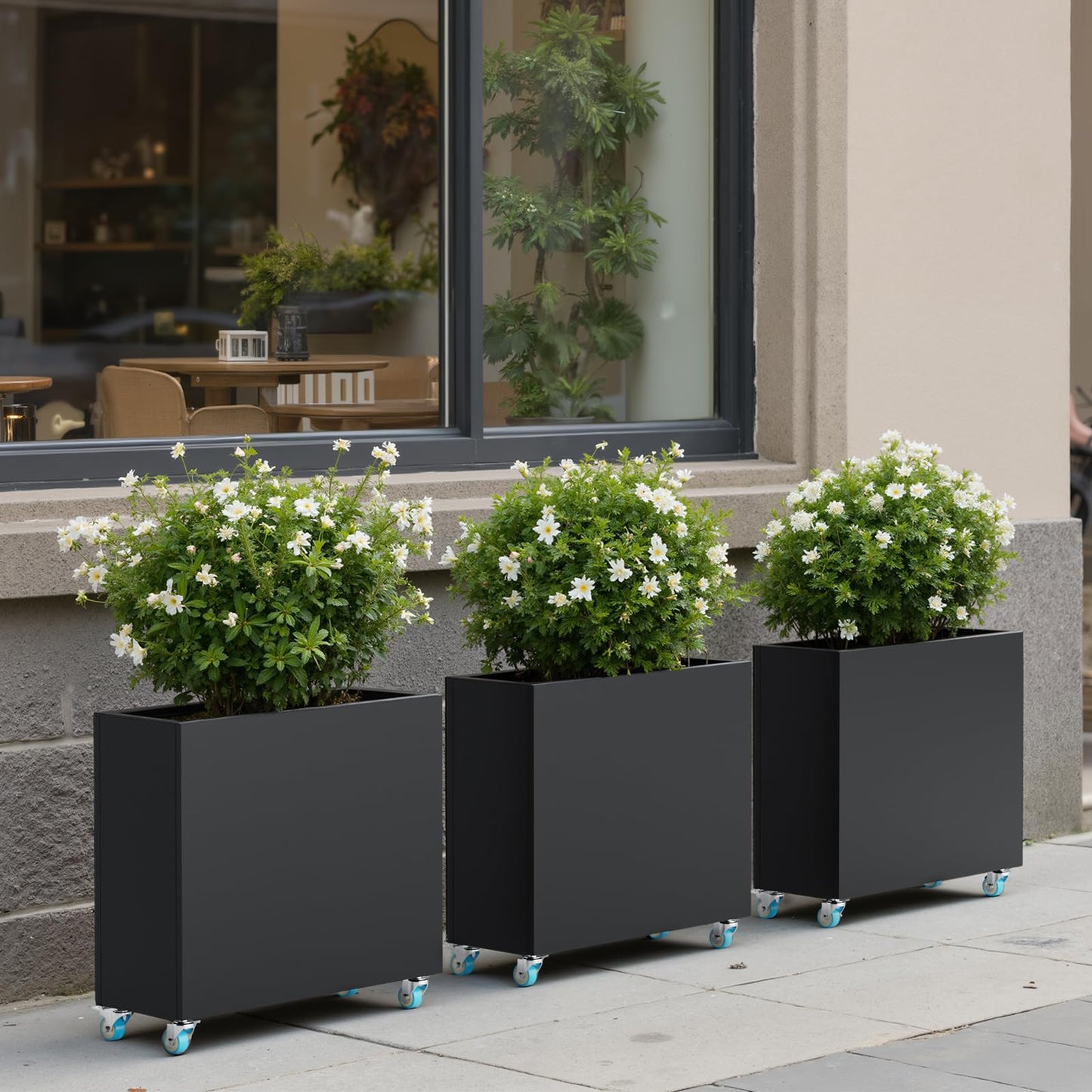 HAYOHRT Rectangular Planter Box for Outdoor Indoor Patio Porch with Drainage Holes & Removable Shelf Black Flower Planter 35 x 12 x 26inch Modern Design for Plants Flowers Vegetables Fruits