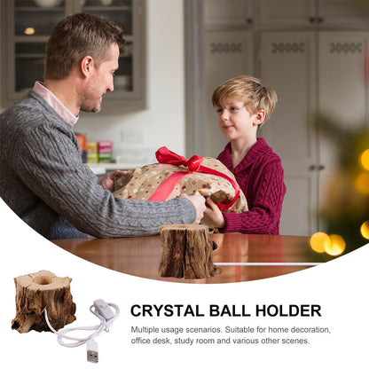 VOSAREA Crystal Ball Wooden Base Tree Stump LED Light Desk Lights for Office Desktop Stand Table Top Display Stand Crystal Ball Holder Stands for Display Wooden Lamp Base USB Wood
