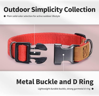 Mile High Life Genuine Leather Dog Collar, Soft Cotton Pet Collars with Heavy Metal Buckle for Small Large Dogs (Red, M Neck 15"-18")