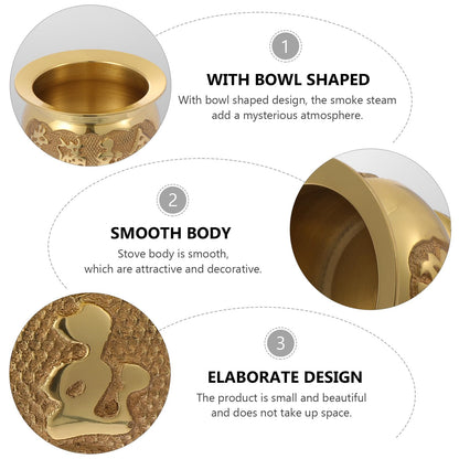 HEALLILY Retro Copper Incense Burner 3.93X3.93X2.67In Elegant Home Decor Buddhist Censer with Bowl Design for Relaxation and Meditation