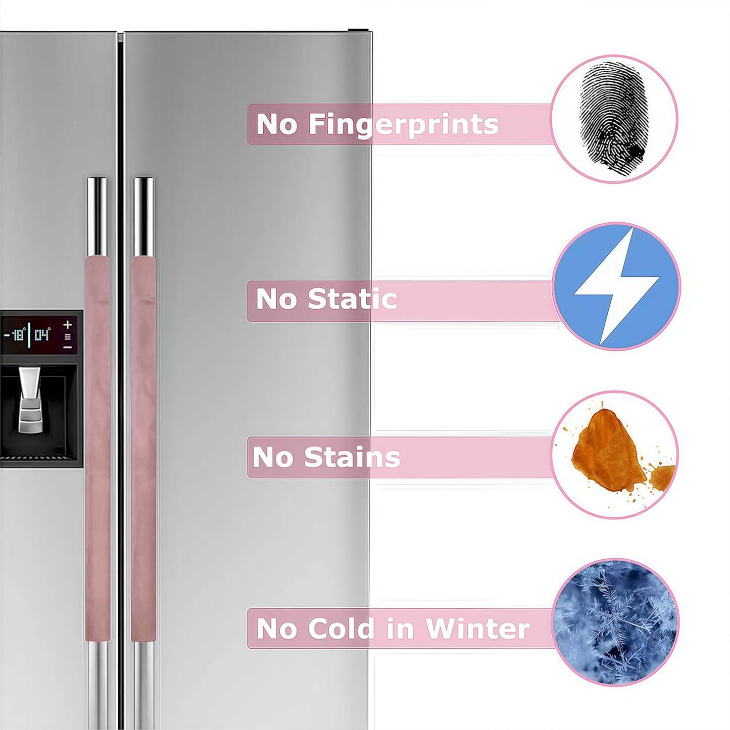 3PCS Refrigerator Door Handle Covers Kitchen Decor Keep Appliance Clean Anti-Static Stains for Fridge Dishwashers Velvet (Pink)