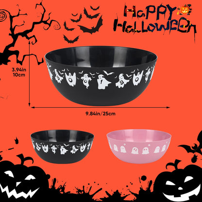 AUECOOME 4 Pieces halloween bowls for candy large - Plastic Trick or Treat Bowls, Reusable Serving plastic bowl for Halloween Party Supplies (Black Pink)