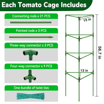 ZeeDix Tomato Cages with Bird Netting Set - 4 Pack 57 Inches Heavy Duty Tomato Cages + 4 Pack 61 Inches Garden Mesh Barrier for Tomatoes Climbing Vegetables Flowers
