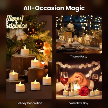 JOSU Rechargeable Flameless Tea Lights Candles with Remote Timer, Battery Operated LED Tealight Candles with 2 x 6-Port USB-C Cable for Votive Wedding Table Centerpiece Home Aniversary Decor, 12-Pack