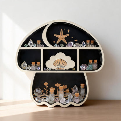 Zetosva Mushroom Decor Crystal Display, Floating Shelves & Crystal Holder, Cute Mushroom Wall Decor and Trinket Shelf, Rock Gem Stone Display Case, for Quirky Home Decor, Gifts for Mushroom Lovers