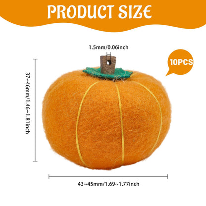 CHGCRAFT 10 Pcs Wool Felt Pumpkin 1.7 Inch Mini Fall Handmade Wool Felt Pumpkins for Crafts Autumn Thanksgiving Halloween Party Favors Farmhouse Decor, Orange Yellow