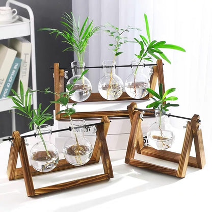 Kingbuy Plant Propagation Station – 3 Glass Bulb Vases with Wooden Stand, Boho Desktop Terrarium for Hydroponics Home Office Window Sill Decor, Unique Gift for Women Plant Lovers