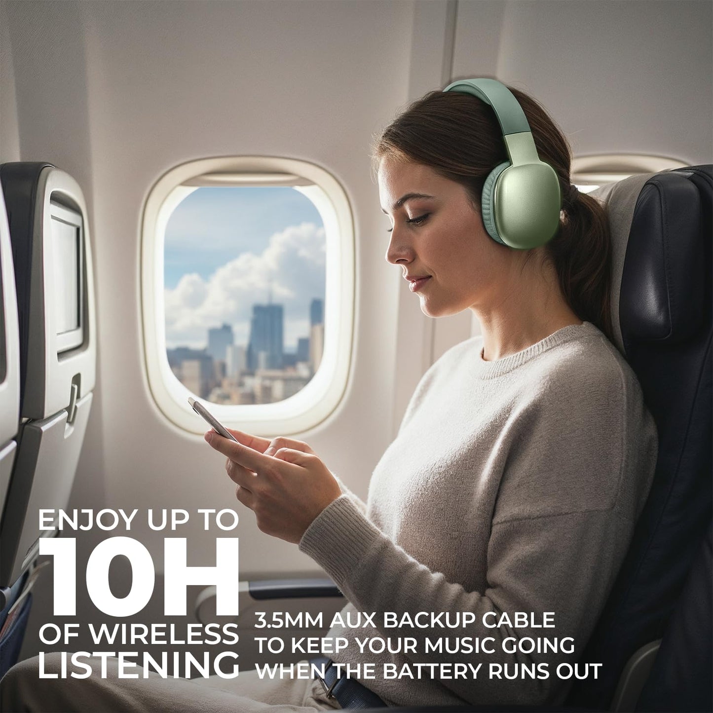 iJoy Ultra Wireless Over-Ear Bluetooth Headphones with Mic, Up to 10 Hours Playtime, Bluetooth Headset 33Ft Range with Backup AUX Cable & SD Slot, Wireless Headphones for Gaming, Work & Gym (Green)