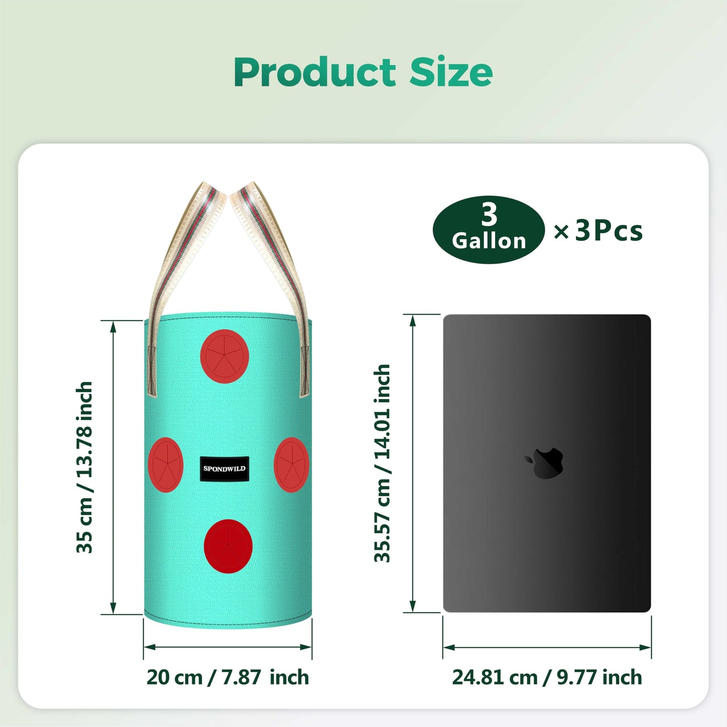 SPONDWILD 3 Pack 3 Gallon Hanging Strawberry Planter Bags, 12 Holes PE Grow Bags with Bottom Drainage, Reusable Vertical Planters for Small Space Gardening(Green)