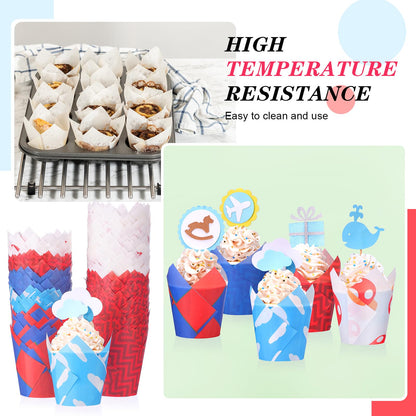 Reallnaive 500 Counts Muffin Liners Mushroom Party Decorations Red Blue Tulip Cupcake Liners Cupcake Baking Wrappers Grease Proof Cake Holders for Theme Birthday Party Supplies