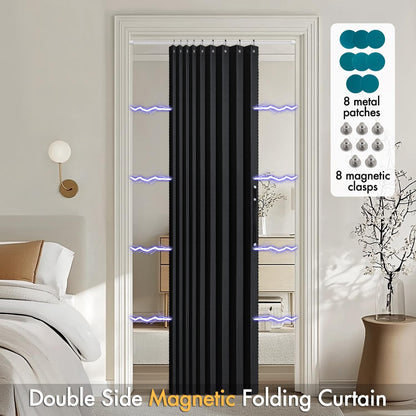 MIULEE Halloween Accordion Style Magnetic Folding Door Curtains for Doorways/Closet, Room Divider Pleated Drapes with Hooks for Interior Living Room/Open Closet, Black, W42 x L78 inches, 1 Panel