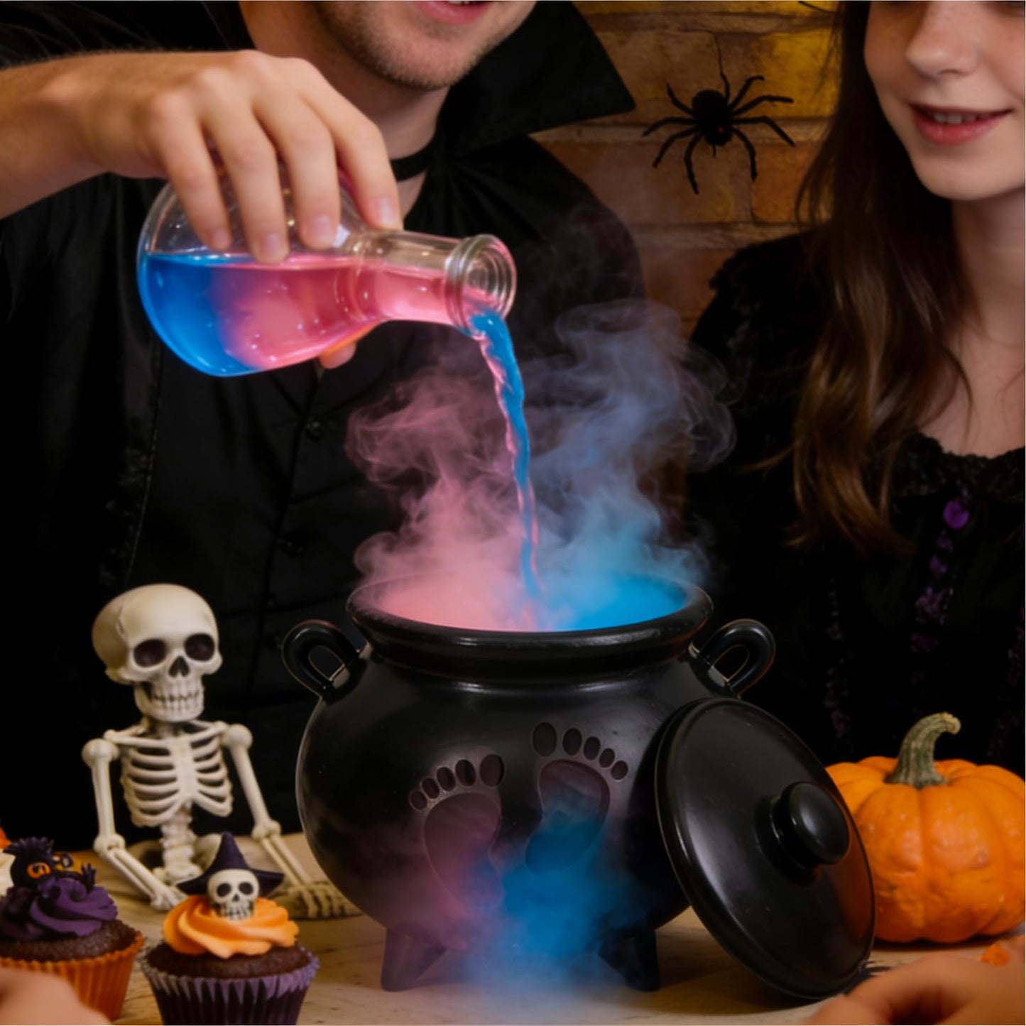 JarThenaAMCS Halloween Gender Reveal Party Decoration Black Witch Cauldron Baby Shower Table Centerpieces He or She Resin Footprint Cauldron with Lid for Birthday Party Supplies