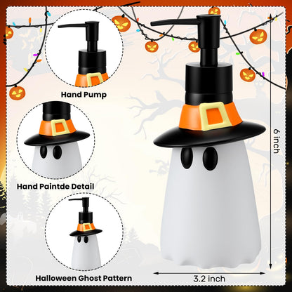 Teenyyou 4 Pcs Halloween Bathroom Accessories Ghost Soap Dispenser Lotion Pump Halloween Hand Towels Fingertip Towels with Gift Box Set for Home Bath Kitchen Decoration(Black White, Ghost)