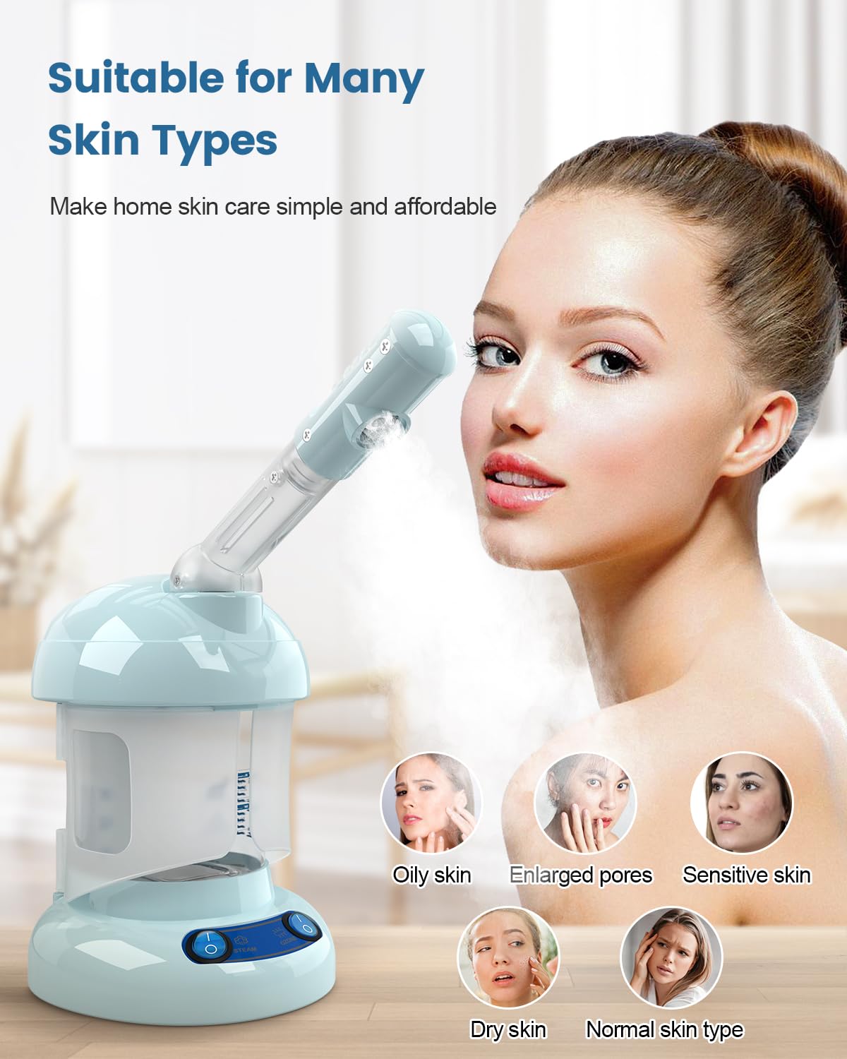 Kingsteam Facial Steamer - Ozone Steamer with Extendable Arm - Professional Nano Ionic Facial Steamer for Deep Cleaning - Portable for Personal Care Use at Home or Salon