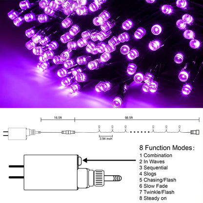 300 LED Halloween Lights, 98.5FT Halloween String Lights with 8 Lighting Modes, Waterproof & Connectable Mini Light, Plug in for Indoor Outdoor Holiday Christmas Party Bedroom Decorations (Purple)