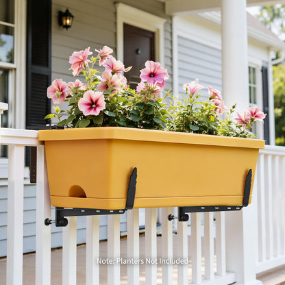 Window Box Brackets, Adjustable Planter Box Brackets, Heavy Duty Iron Flower Box Bracket for Deck Railing with Upgraded Bottom Support - Ideal for Balconies, Fences, and Gardens (4 Pack)