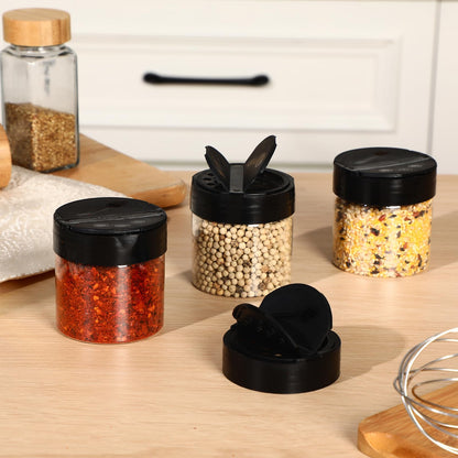 Yiyiring 50 Pack 4.7 oz Plastic Spice Jars with Black Cap Empty Clear Plastic Spice Bottle Containers Reusable Seasoning Jars with Shaker Lids for Kitchen Storing and Dispensing Salt Powders