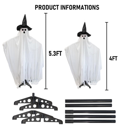 Hourleey Halloween Decorations Outdoor, 2 Pack Standing Lighted up Spooky Ghosts Halloween Decor Indoor for Porches Yard Party Lawn
