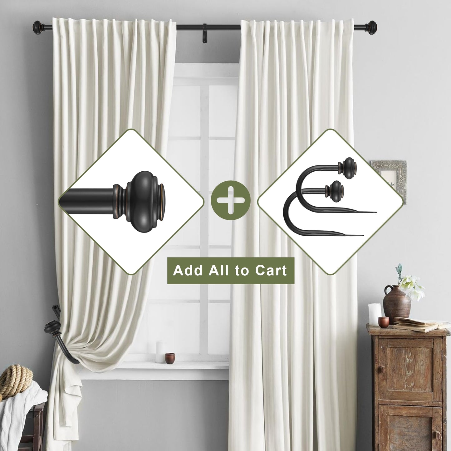Vimayta Curtain Holdbacks 2pcs, Metal Curtains Tiebacks for Drapes Window Home Decoration, Matte Black