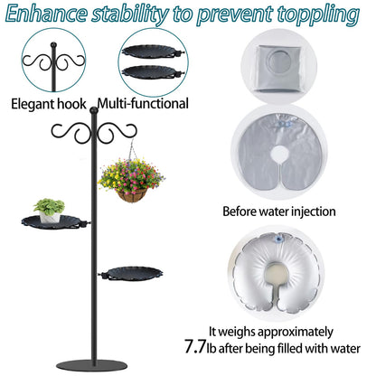 Upgraded 74" Shepherd's Hook for Bird Feeder，Floor Hanging Plant，Wind Chime Stand, Waterproof Metal & Adjustable-Height Standing Pole Holder for Lantern and Wreath, Indoor & Outdoor（2 Placement Racks)