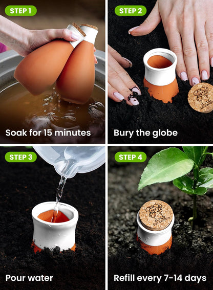 4 Pcs Ollas Terracotta Watering Pots Large - 14 Oz Self Watering Planter Insert Olla Watering System for 1-Week Easy to Refill - Clay Plant Watering Globes for Outdoor & Indoor Plants [4, White]