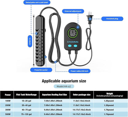 500W Submersible Fish Tank Heater for 70-120 Gallon with Auto Shut-Off When Leaving Water—Aquarium Heater, Dry-Burn & Overheat Protection, Smart LED Display, Freshwater Saltwater bigTank