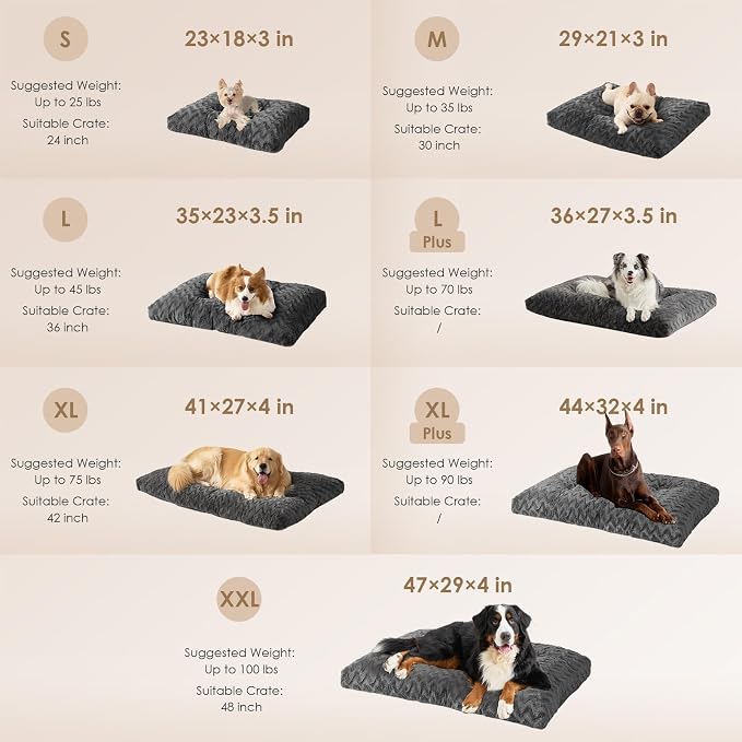 EHEYCIGA Washable Large Dog Bed for Crate 35x23 Inch, Kennel Pad for Dogs Up to 45 lbs, Plush and Comfy Pet Sleeping Mat, Charcoal