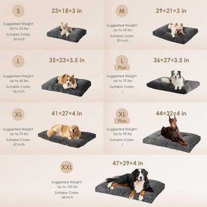 EHEYCIGA Washable Large Dog Bed for Crate 35x23 Inch, Kennel Pad for Dogs Up to 45 lbs, Plush and Comfy Pet Sleeping Mat, Charcoal