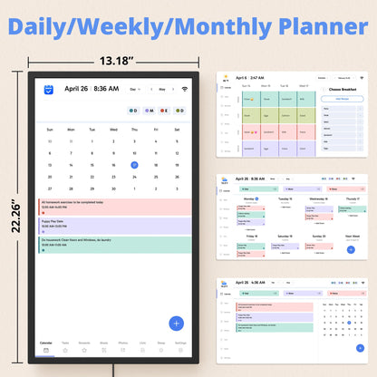 Digital Calendar 24 Inch Touch Screen, Electronic Wall Calendar Chore Chart for Family Monthly/Weekly Planner, Interactive Display Smart Calendar for Home Organization, Desk Mount Included - Black