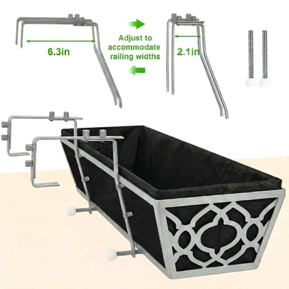 Y&M 4Pcs 36'' Railing Planter Box Set with Adjustable Brackets, Large Hanging Window Boxes for Fence, Deck, Balcony, and Garden, Gray Metal Frame with Black Nonwoven Fabric Liner