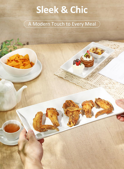 Yedio 14” White Porcelain Serving Platters, Elegant Large Rectangular Plates Trays for Dinner Parties, Appetizers, Sushi, Desserts & More, Microwave & Dishwasher Safe, Set of 4