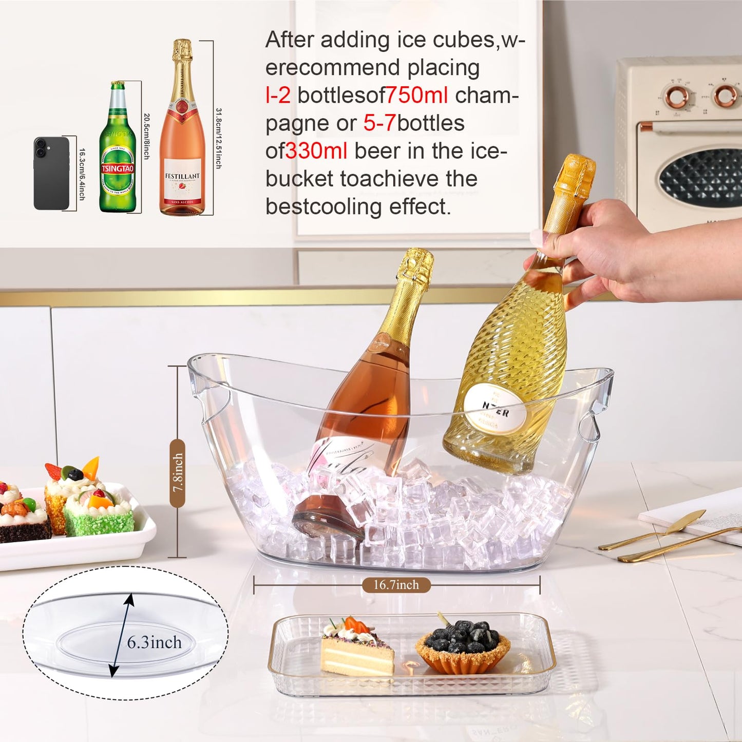 tchrules Acrylic Ice Bucket, 5.5L Clear Beverage Tub with Dual Handles
