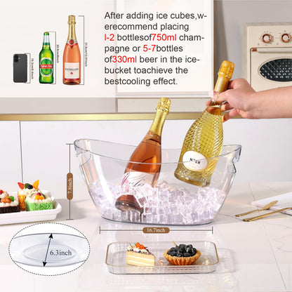 tchrules Acrylic Ice Bucket, 5.5L Clear Beverage Tub with Dual Handles