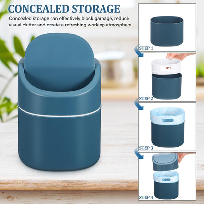 ABOOFAN Mini Desktop Trash can with Lid Small Countertop Garbage Bin for Office and Home Use One-Hand Operation Movable Base Easy to Clean Waste Basket 6.29X5.11X5.11In