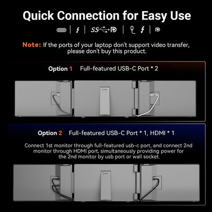 LXU 15.6" 1080P Triple Laptop Screen Extender Monitor Portable for 12~17.3"