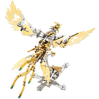 OreilleStar 3D Metal Ornithopter Puzzles for Adults Model Kits: DIY Assembly Mechanical Phoenix Stainless Steel Animal Bird Toy Building Block Birthday Gifts for Men Women (Gold Phoenix)