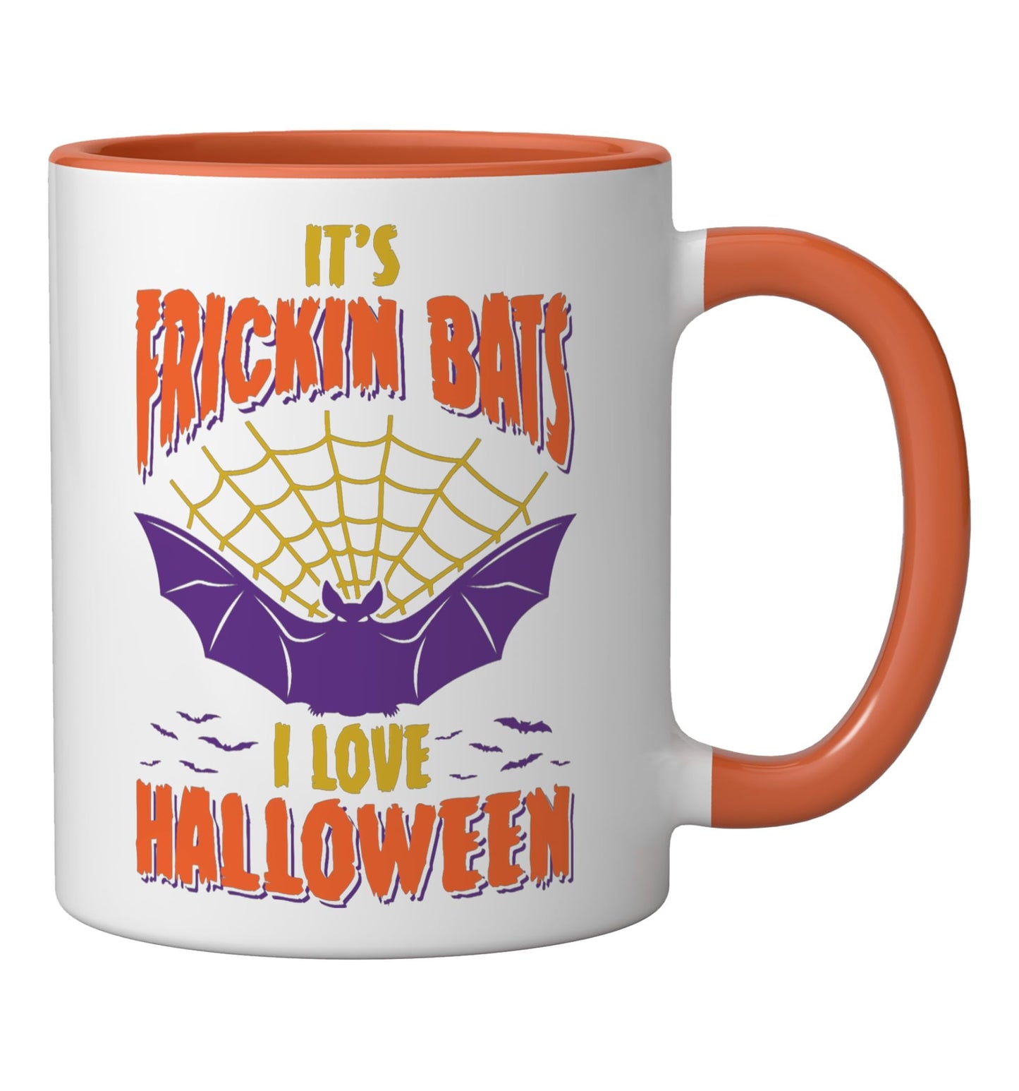 Halloween 2026 It's Frickin Bats I Love Halloween Ceramic Mug, Orange/White