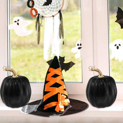 Winlyn 4 Pcs Black Artificial Pumpkins Halloween Pumpkins Faux Decorative Foam Pumpkins 6.7" Tall for Fall Autumn Home Halloween Party Thanksgiving Holiday Tabletop Centerpiece Mantel Shelf Décor