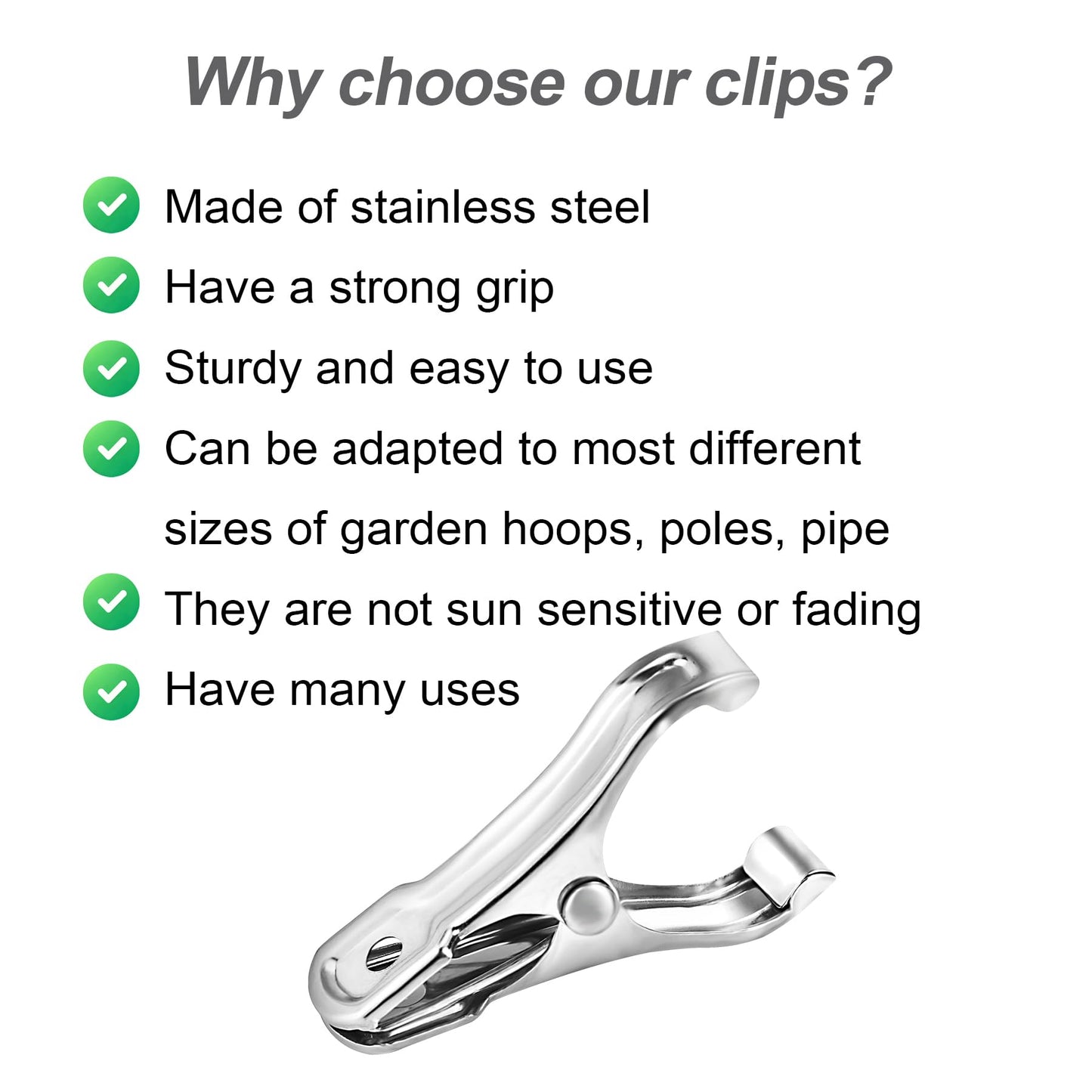 Samhopo 80 Pcs 2inches Gardening Clips for Netting, Metal Clamps Made of Stainless Steel, Have a Strong Grip of Greenhouse Clips Keep the Plant Cover on Garden Hoops