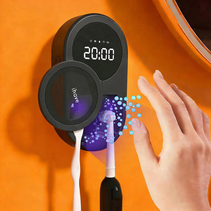 iHave Toothbrush Sanitizer Holder with UVC & 100M Negative Ions: Auto-Cycle for 360° Disinfection, Mold & Odor Removal | USB Toothbrush Holders Wall Mounted with Wave Sensor, LED, Heated & Fan Drying