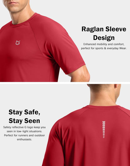 Men's Athletic Workout T-Shirts Moisture Wicking Cooling Running Shirts Short Sleeve Performance Tee for Gym Tennis(Red,M)