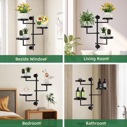 Gaoymsym Rotating Window Plant Shelf Wall Plant Shelf Indoor Metal Plant Stand Window Shelves for Plants 3 Tier Plant Stand Wall Plant Holder Wall Planters for Indoor Plants, Outdoor Plant Stands for Patio, Black