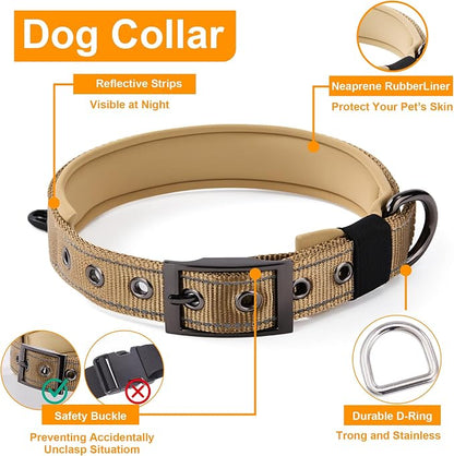 Annchwool No Pull Dog Harness,Heavy Duty Reflective Collar & Leash Set-Leash with Double Handle & Car Seatbelt Clip-Easy Control for Walking Training Medium Large Size Dogs(Brown,M)