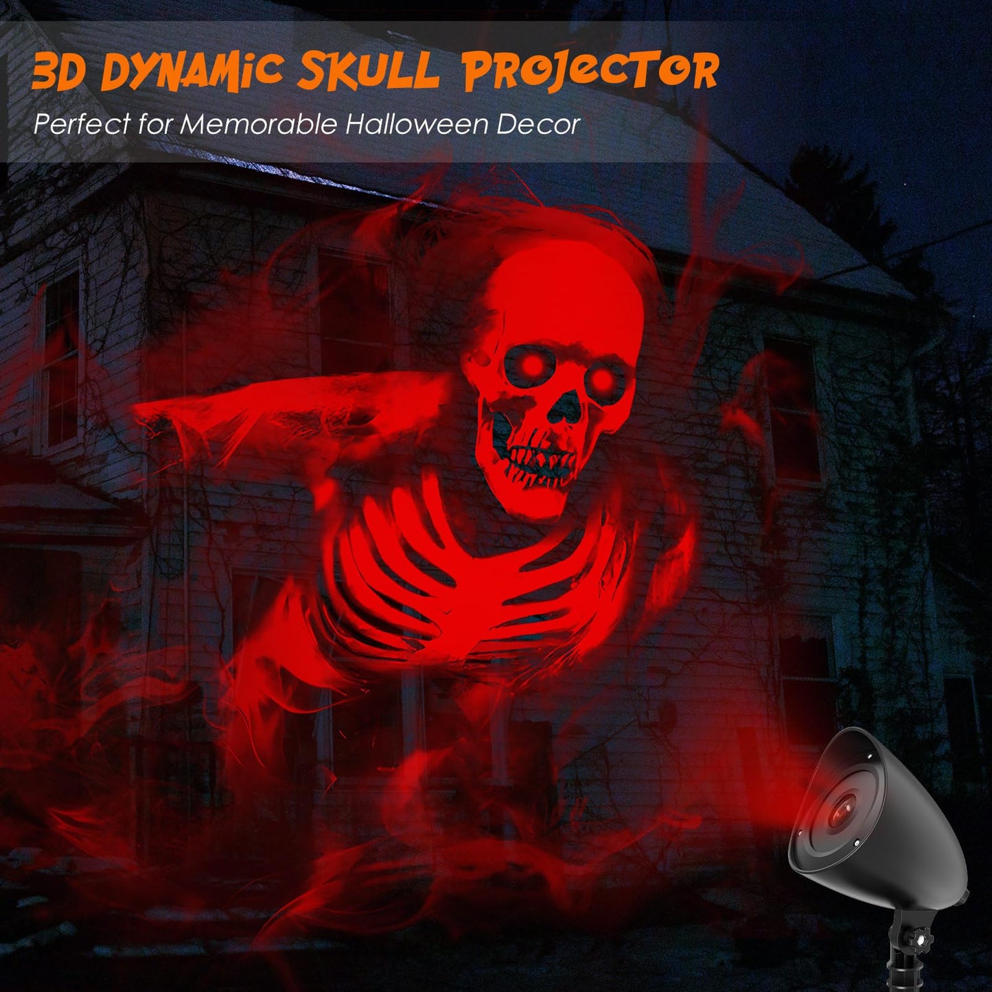 Halloween Decorations Outdoor Halloween Projector, 3D Dynamic LED Red Skull Halloween Decoration, Halloween Window Hologram Lights Projector